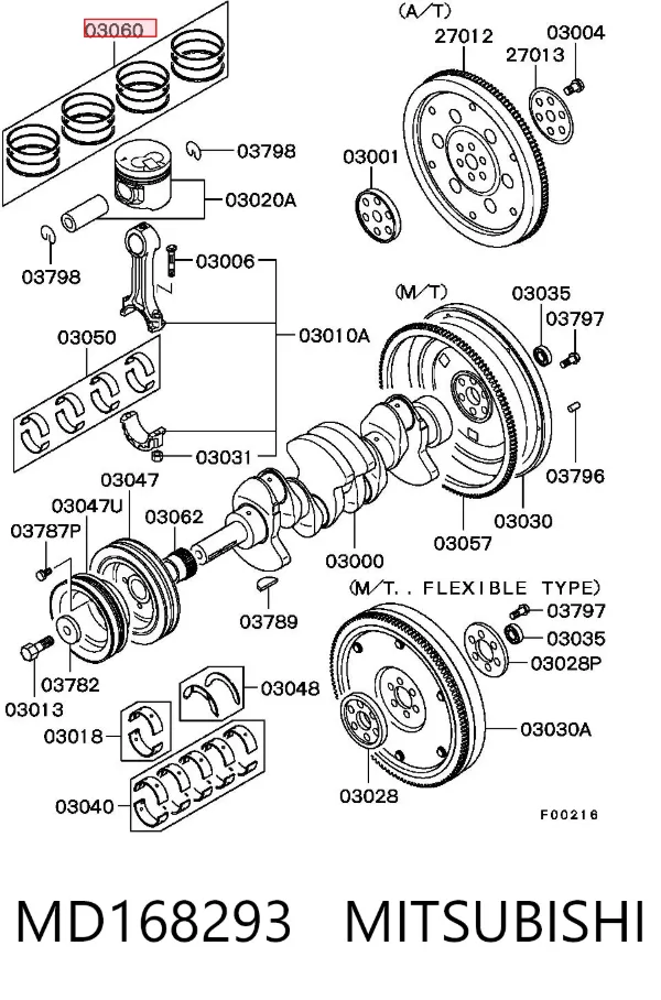 Juego de anillos de pistón, motor, STD MD168293 Mitsubishi