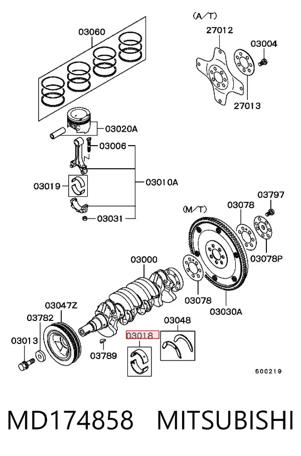 Juego de cojinetes de cigüeñal, cota de reparación (+0,25 mm) MD174858 Mitsubishi