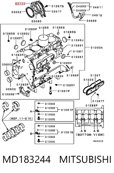 Junta de tapa trasera del cigüeñal MITSUBISHI MD183244