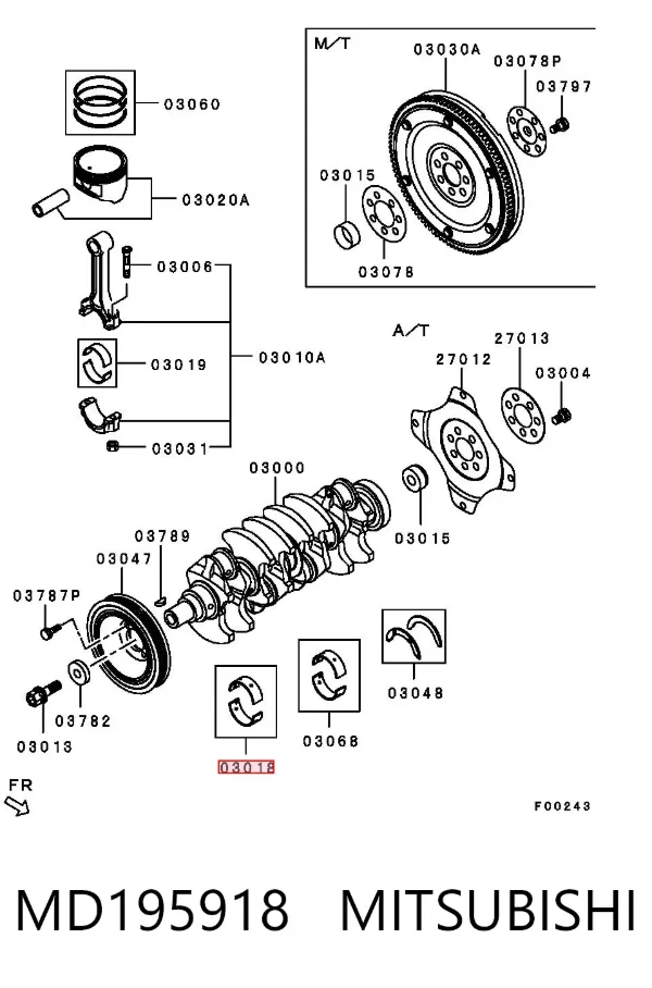 Juego de cojinetes de cigüeñal, estándar, STD MD195918 Mitsubishi