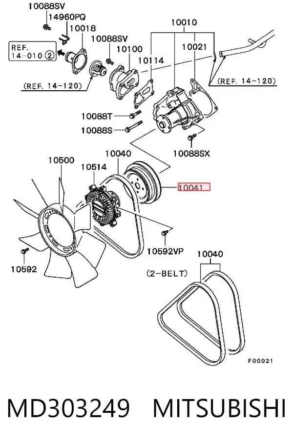 Polea de bomba de agua MD303249 Mitsubishi