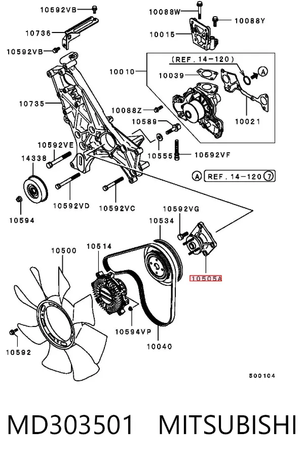 Soporte del acoplamiento viscoso del sistema de refrigeración MD303501 Mitsubishi