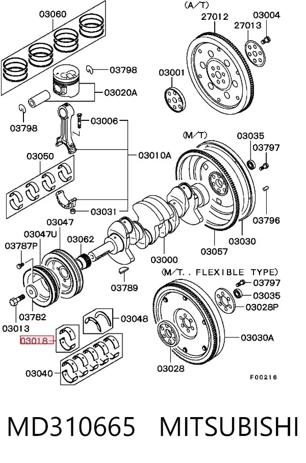 Juego de cojinetes de cigüeñal, estándar, STD MD310665 Mitsubishi