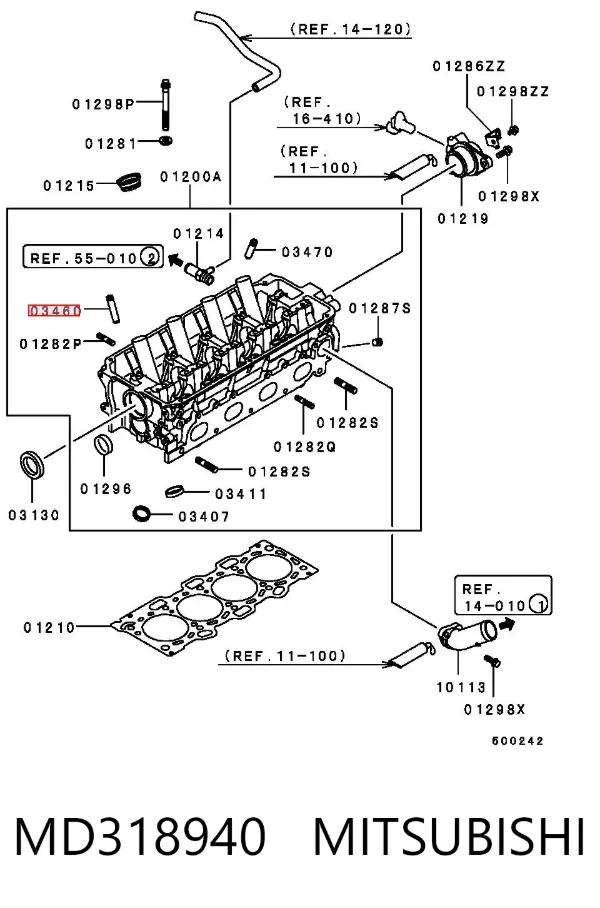 Guía de válvula de admisión MD318940 Mitsubishi