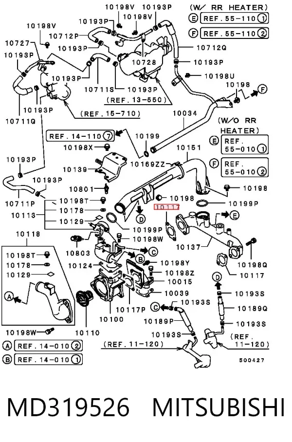 Junta de termostato MD319526 Mitsubishi
