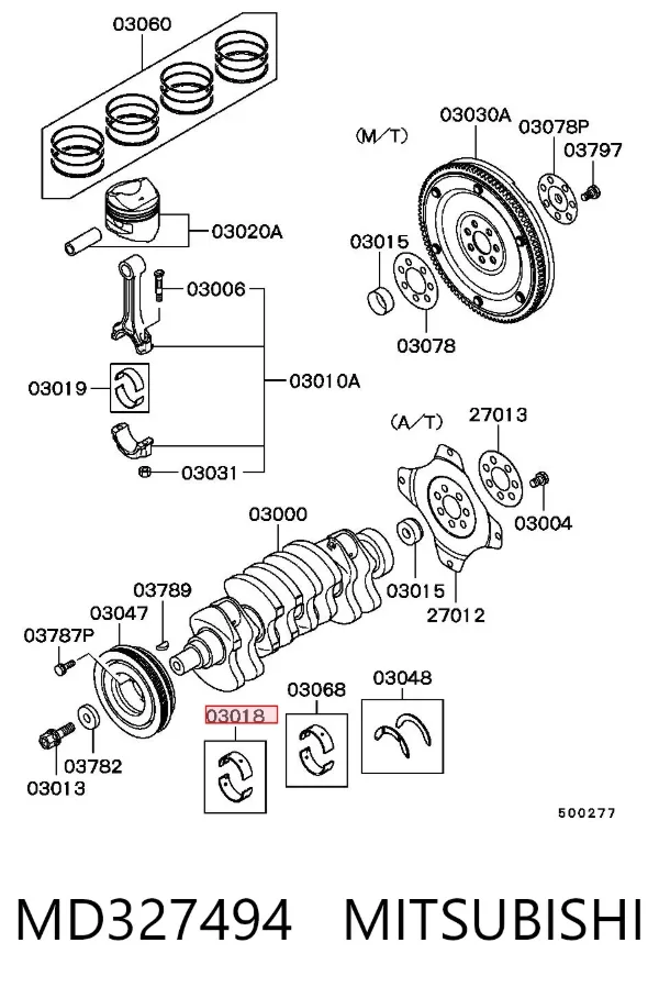 Juego de cojinetes de cigüeñal, estándar, STD MD327494 Mitsubishi