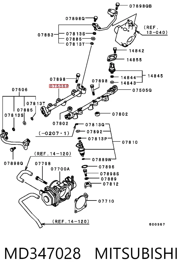Rampa de combustible MD347028 Mitsubishi