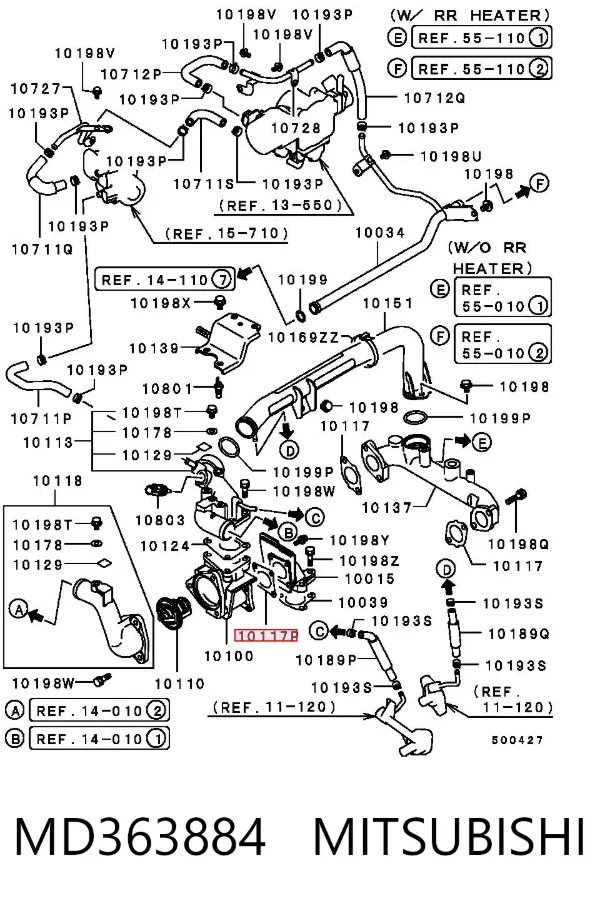 Junta de la carcasa del termostato MD363884 Mitsubishi