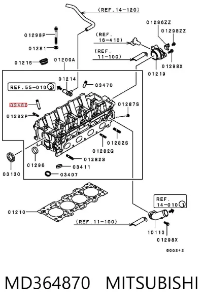 Guía de válvula de escape MITSUBISHI MD364870
