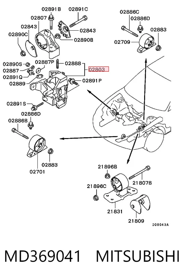 Soporte derecho del motor MD369041 Mitsubishi