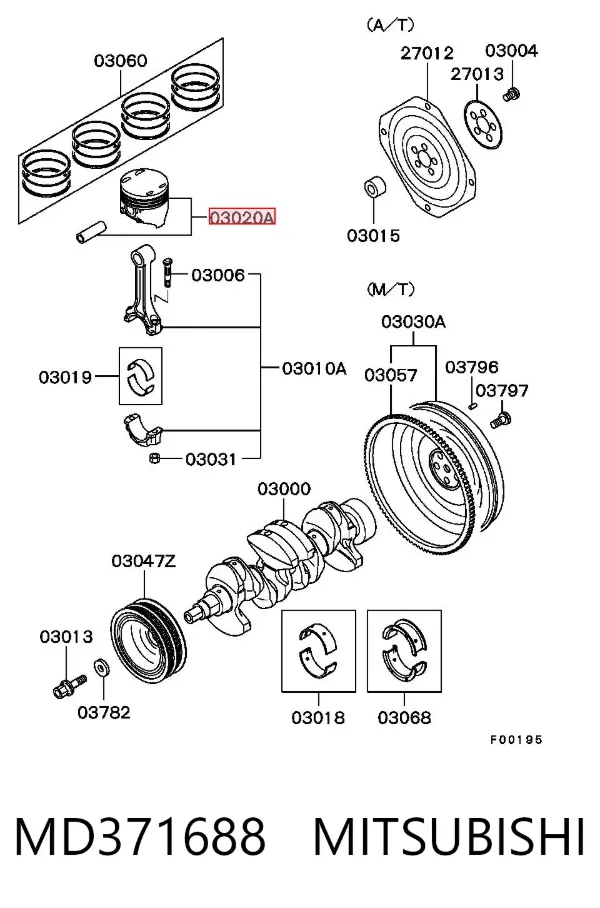 Pistón con bulón sin anillos, STD MD371688 Mitsubishi