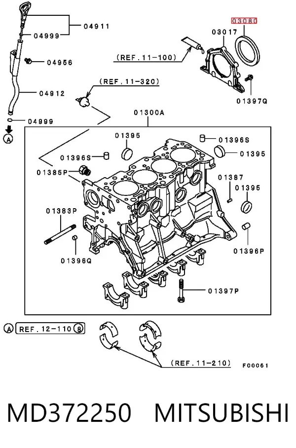 Retén de cigüeñal MD372250 Mitsubishi