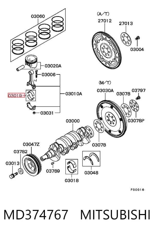 Juego de cojinetes de biela, cota de reparación (+0,25 mm) MD374767 Mitsubishi