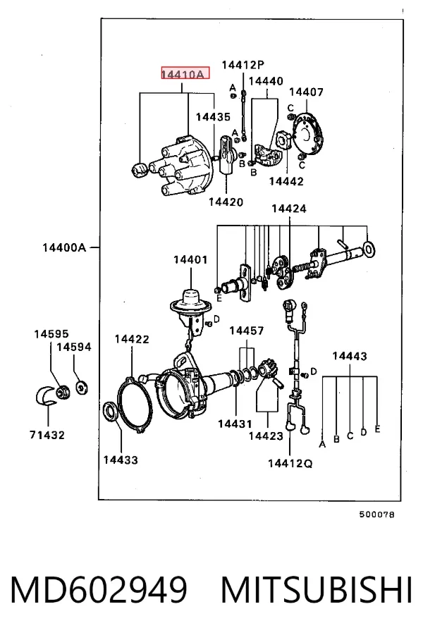 Tapa de distribuidor de encendido MD602949 Mitsubishi