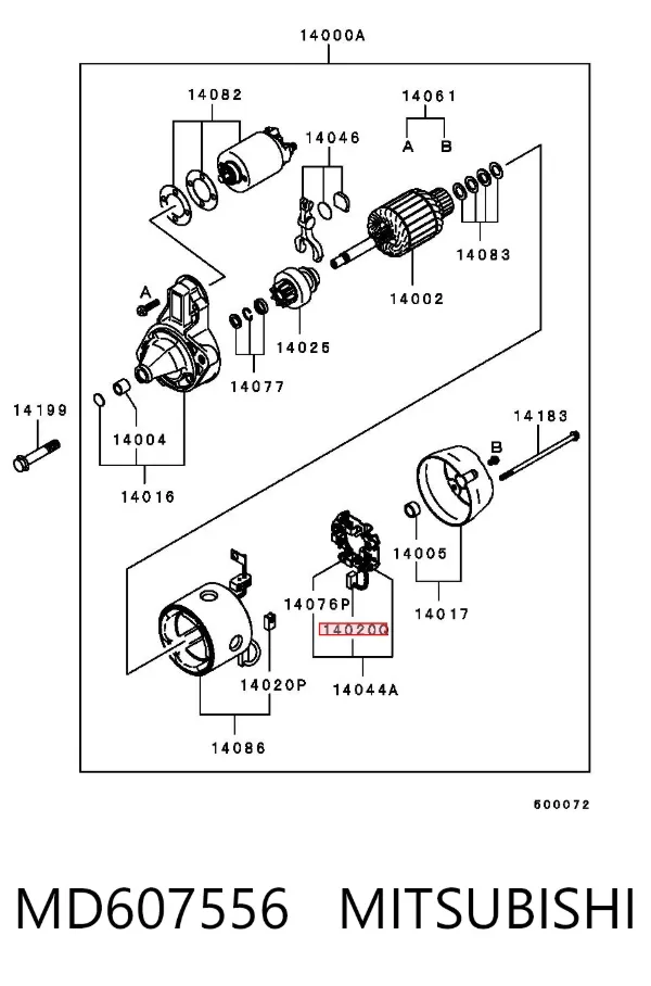 Escobilla de motor de arranque MD607556 Mitsubishi