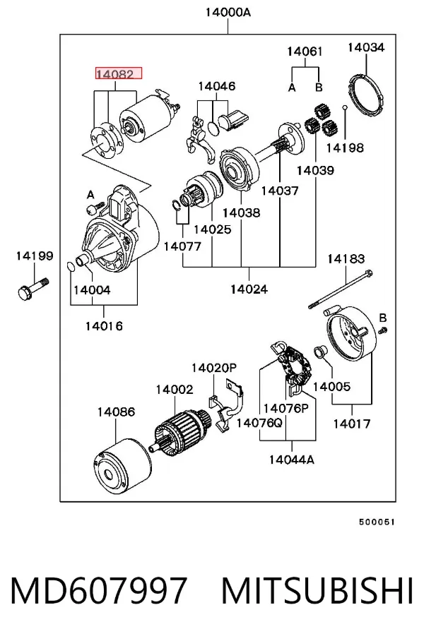 Solenoide de arranque MD607997 Mitsubishi