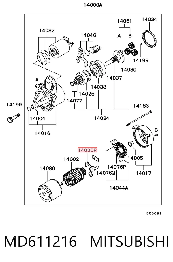 Escobilla de motor de arranque MD611216 Mitsubishi