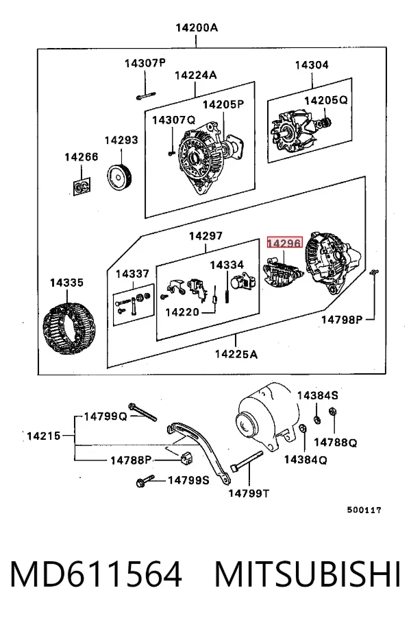 Puente de diodos, alternador MD611564 Mitsubishi