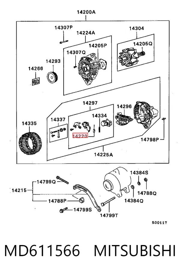 Escobillas alternador MD611566 Mitsubishi