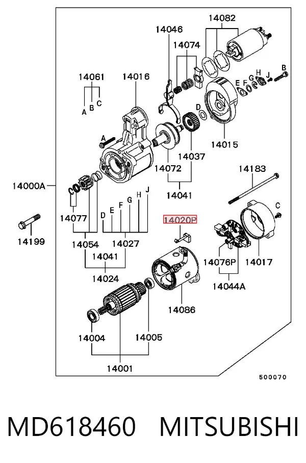 Escobilla de motor de arranque MD618460 Mitsubishi