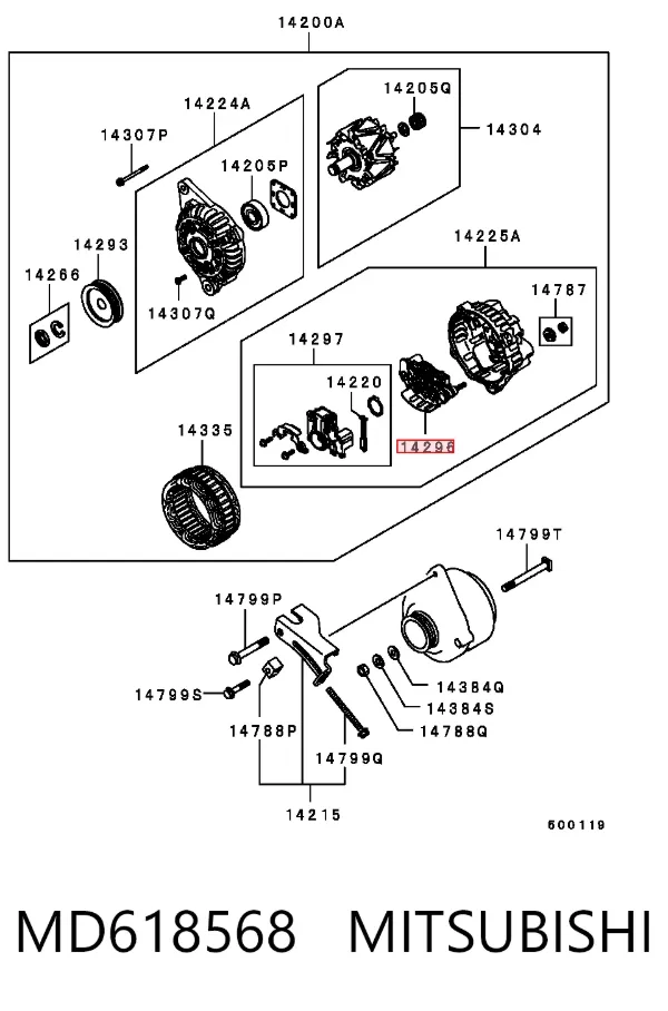 Puente de diodos, alternador MD618568 Mitsubishi