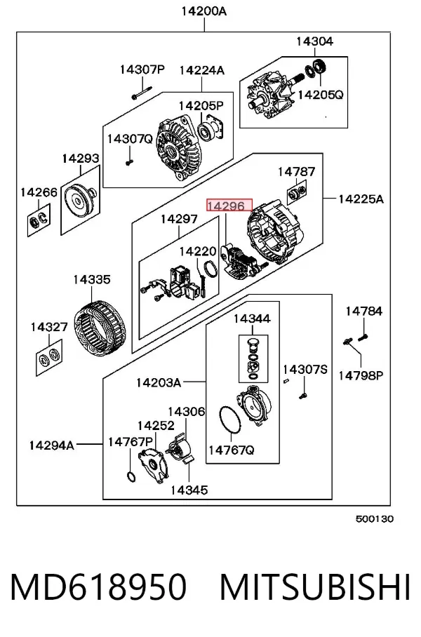 Puente de diodos, alternador MD618950 Mitsubishi