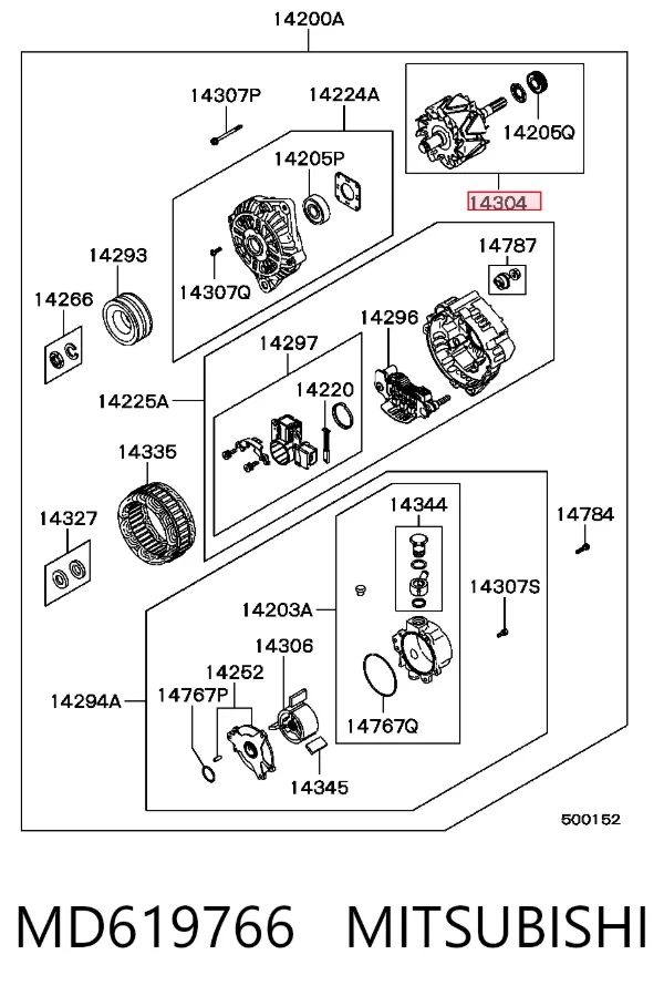 Rotor del alternador MD619766 Mitsubishi
