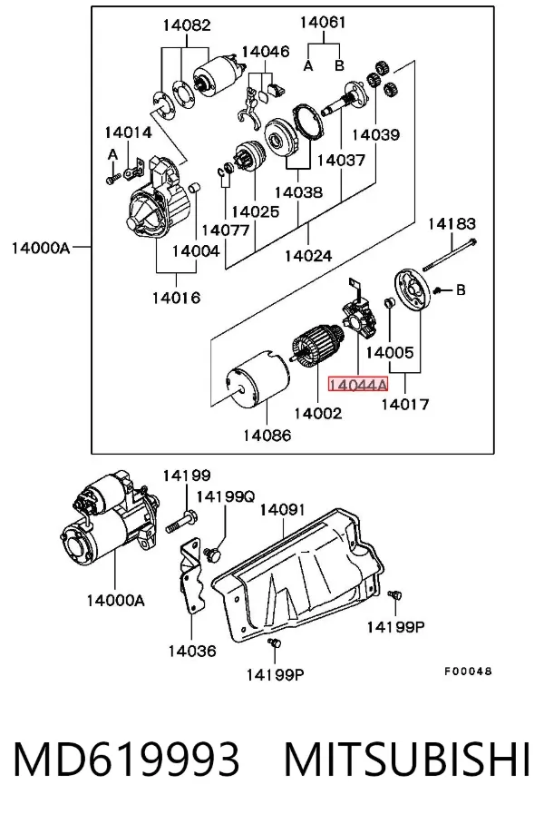 Portaescobillas motor de arranque MD619993 Mitsubishi