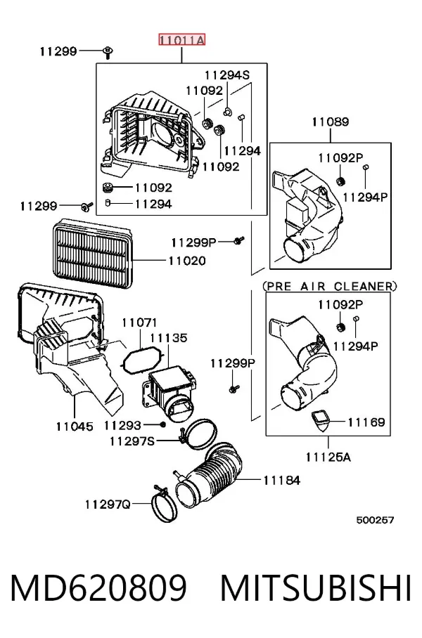 Caja del filtro de aire, parte inferior MD620809 Mitsubishi