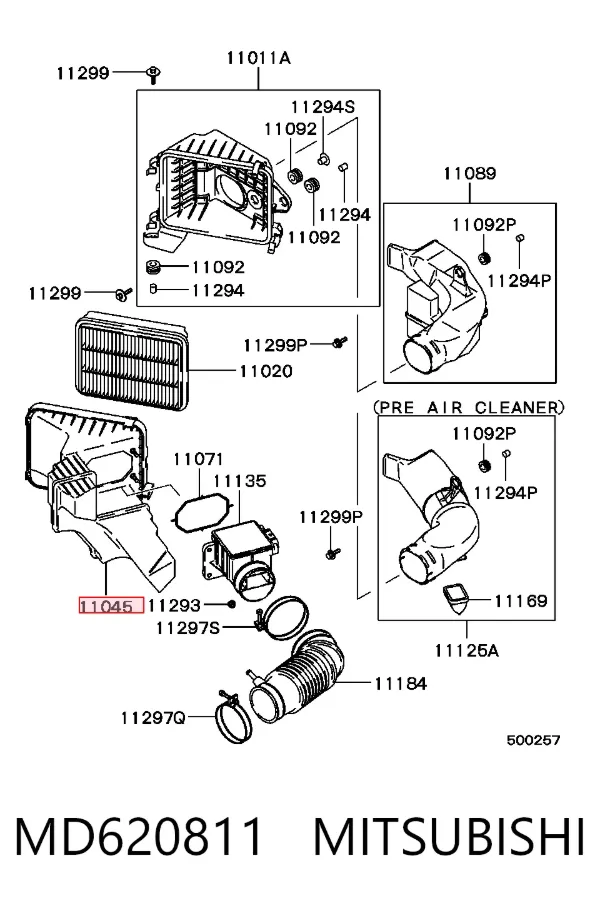 Carcasa del filtro de aire, parte superior MD620811 Mitsubishi