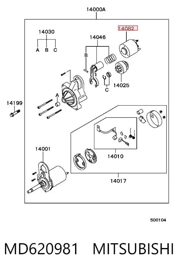 Solenoide de arranque MD620981 Mitsubishi