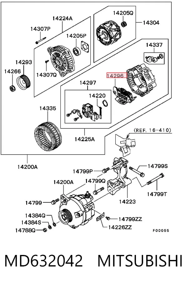 Puente de diodos, alternador MD632042 Mitsubishi