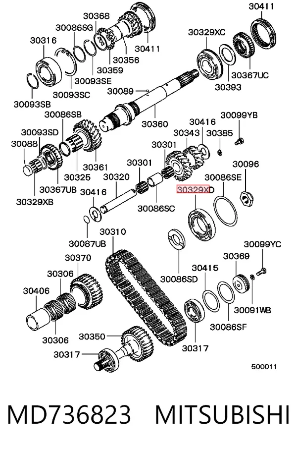 Cojinete del eje secundario de la caja de cambios MD736823 Mitsubishi
