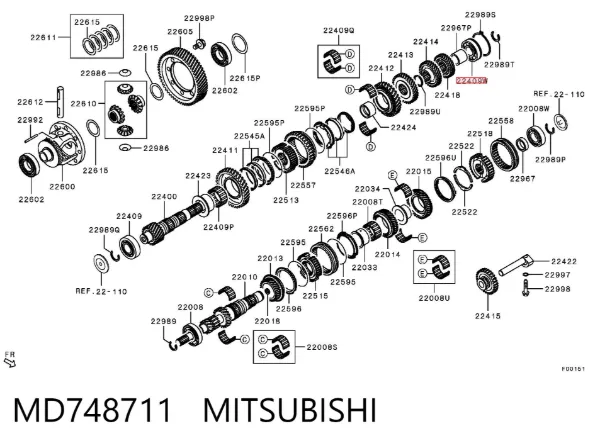 Cojinete del eje secundario de la caja de cambios MD748711 Mitsubishi