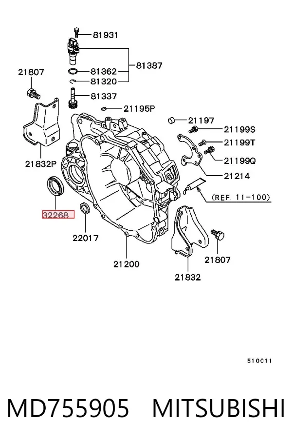 Retén del semieje delantero derecho MD755905 Mitsubishi