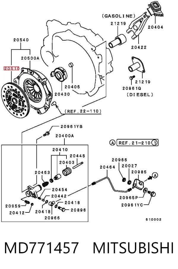 Disco de embrague MD771457 Mitsubishi