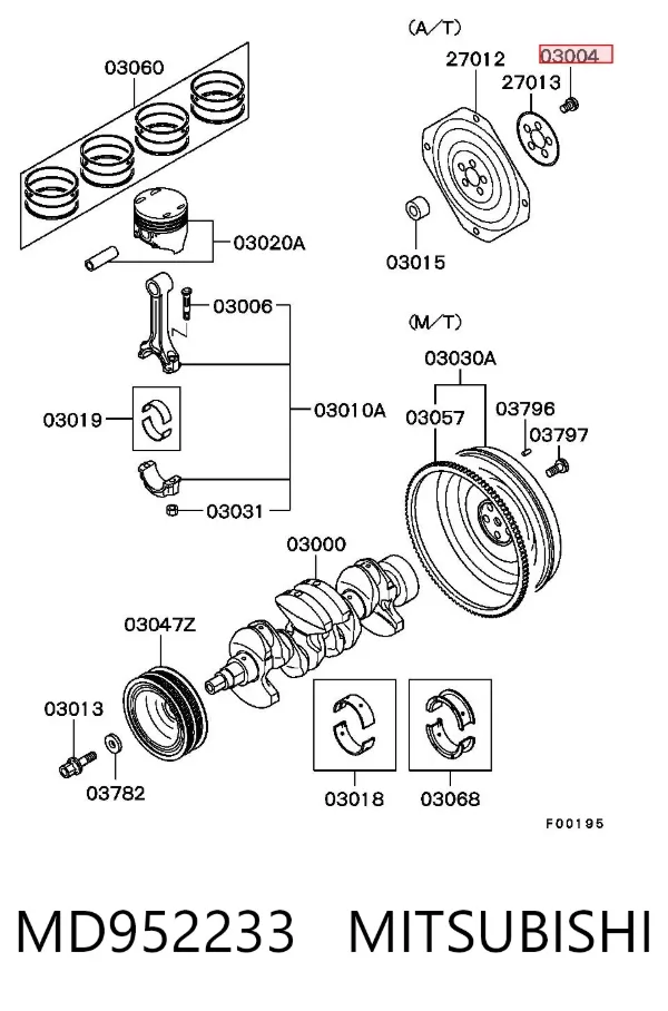 Perno de volante de inercia MD952233 Mitsubishi
