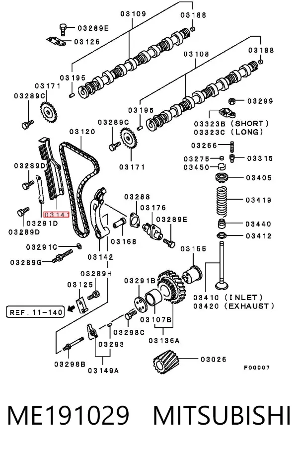 Guía derecha de cadena de distribución ME191029 Mitsubishi