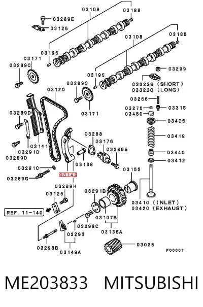 Guía del tensor de la cadena de distribución MITSUBISHI ME203833