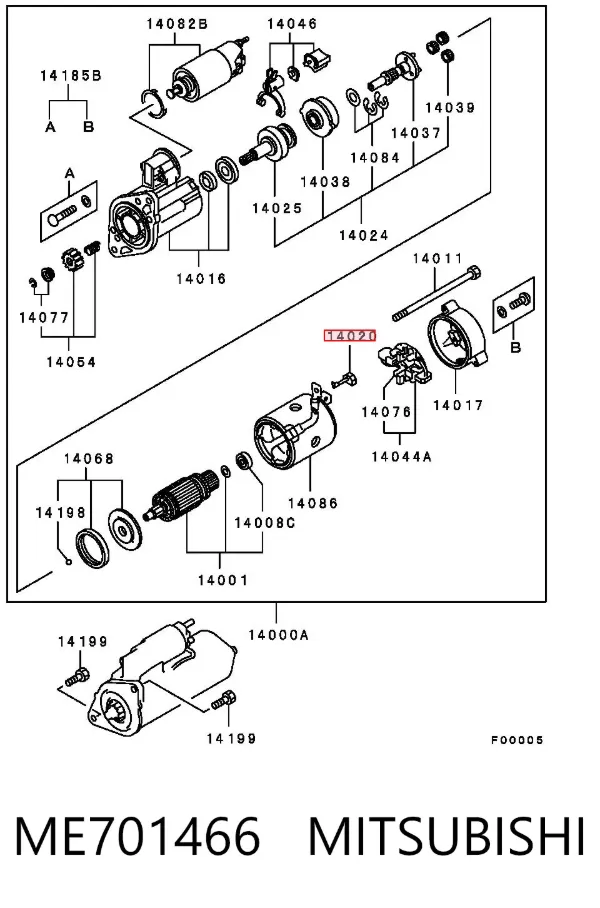Escobilla de motor de arranque ME701466 Mitsubishi