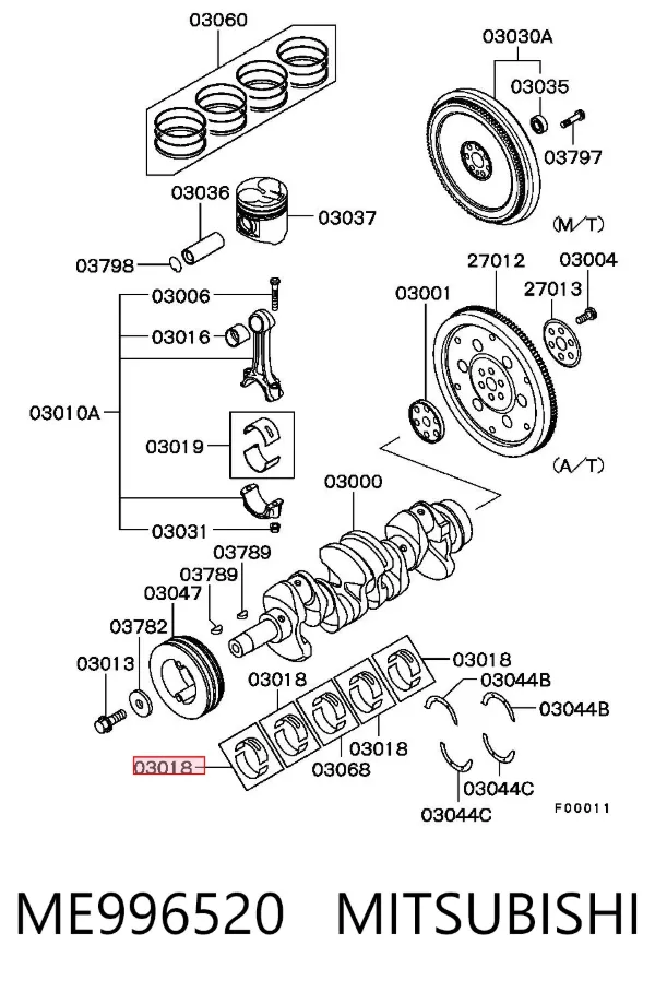 Juego de cojinetes de cigüeñal, estándar, STD ME996520 Mitsubishi