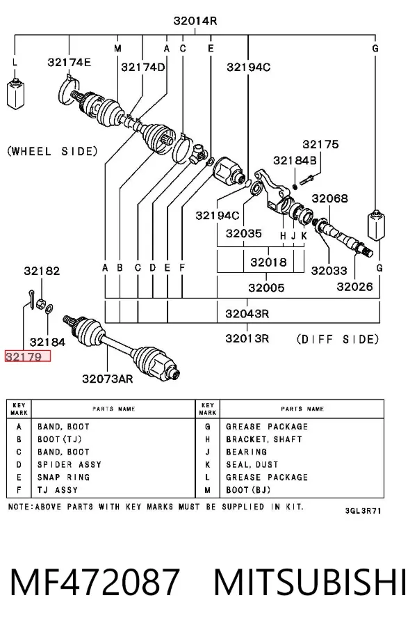 Cojinete de rueda delantero MF472087 Mitsubishi