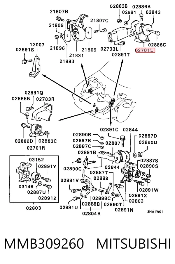Soporte de motor trasero MMB309260 Mitsubishi