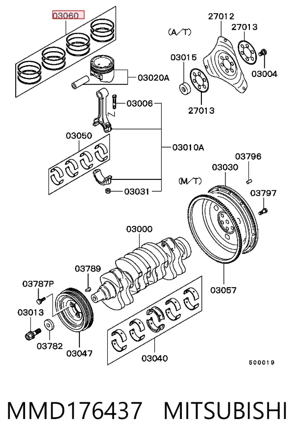 Juego de anillos de pistón, motor, STD MMD176437 Mitsubishi