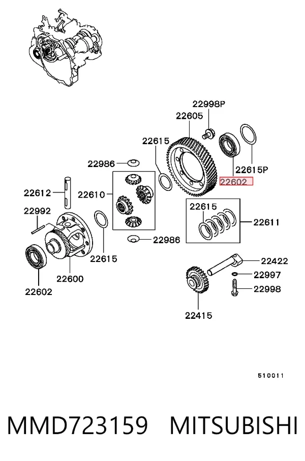 Cojinete del diferencial del eje delantero MMD723159 Mitsubishi