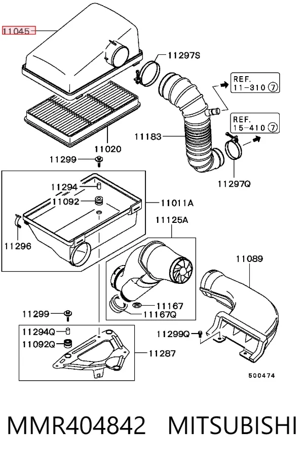 Carcasa del filtro de aire, parte superior MMR404842 Mitsubishi