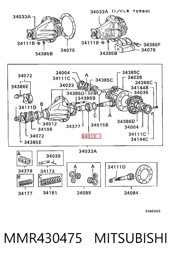 Cojinete del diferencial del eje delantero MMR430475 Mitsubishi