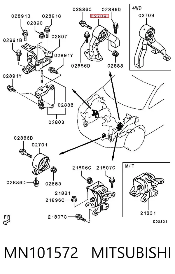 Soporte de motor trasero MN101572 Mitsubishi