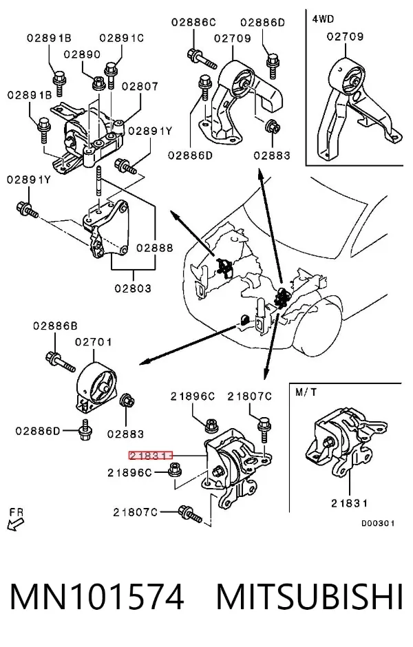 Soporte izquierdo del motor MN101574 Mitsubishi