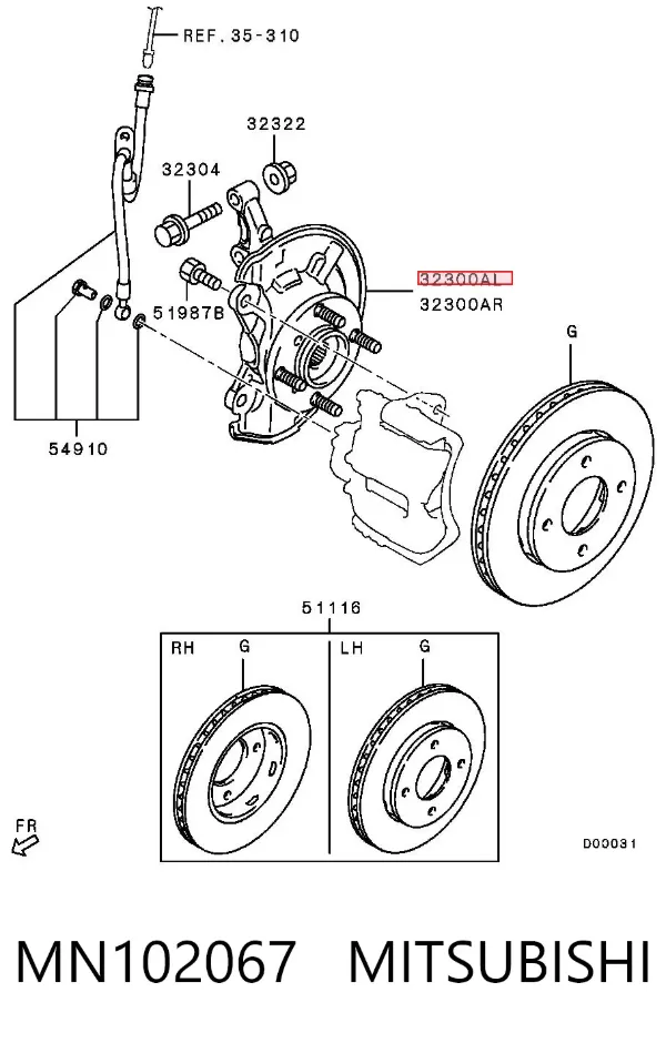 Mangueta delantera izquierda MN102067 Mitsubishi